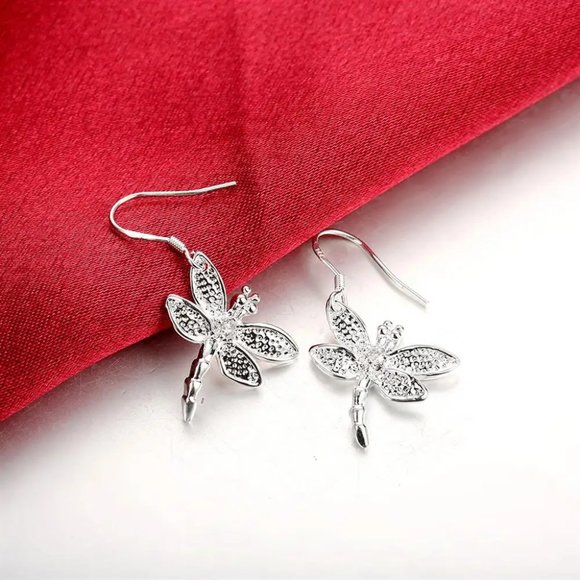 Gorgeous Crystal Dragonfly Hanging Earring's Solid Sterling Silver - Picture 4 of 9